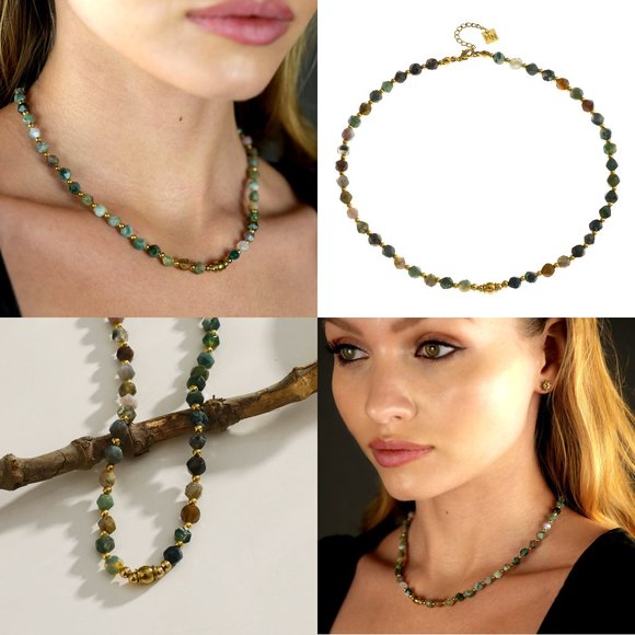 JULIETA Indian Agate Stones & 18K Gold Layered Beaded Chain Necklace - Picture 8 of 8